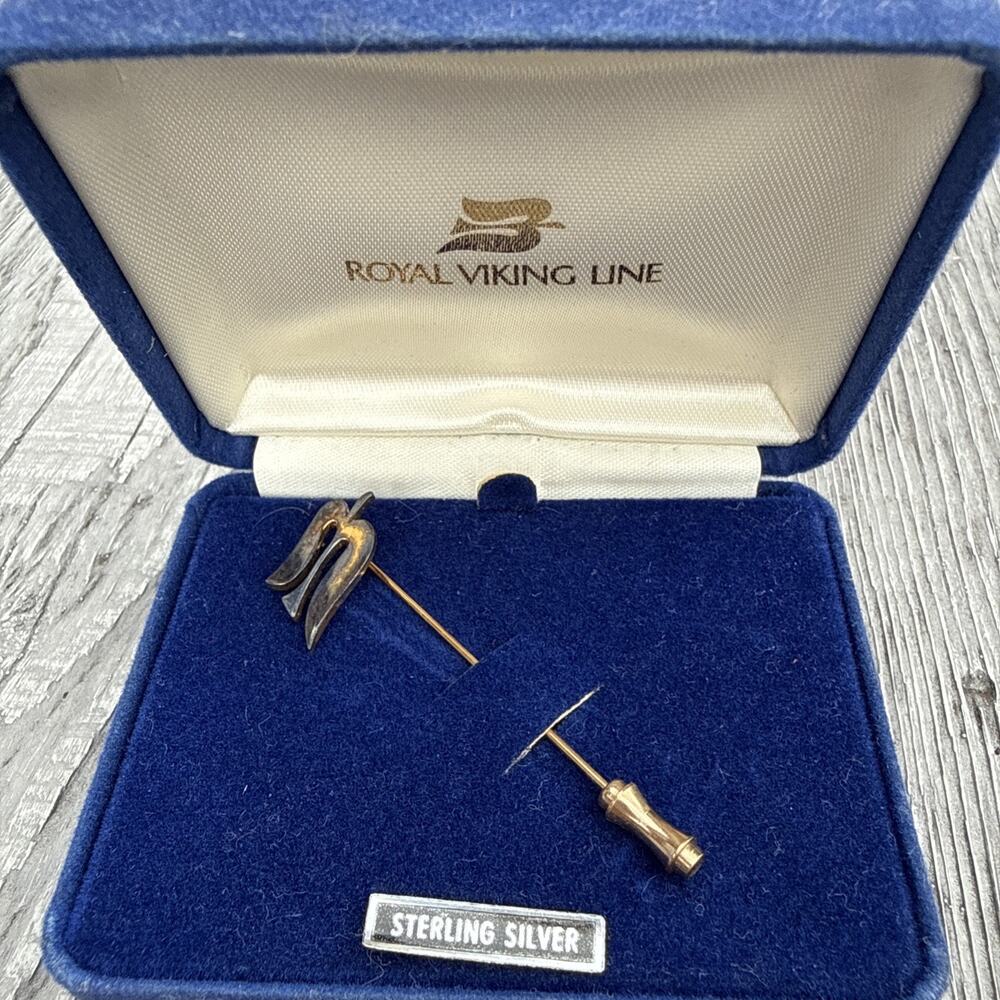 Vintage Royal Viking Line Sterling Silver Cruise Ship Logo Pin w/ Box (151)